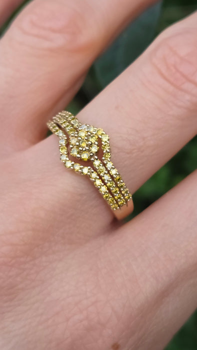 Vintage: 9ct Yellow Gold 57 Yellow Diamond Art Deco Style Dress Ring