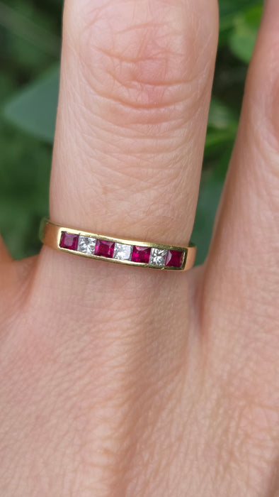 Vintage: 18ct Yellow Gold Ruby & Diamond Stacker Ring — From 1994