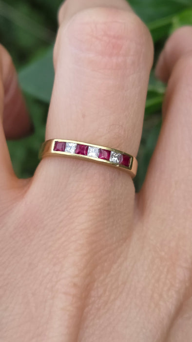 Vintage: 18ct Yellow Gold Ruby & Diamond Stacker Ring — From 1994