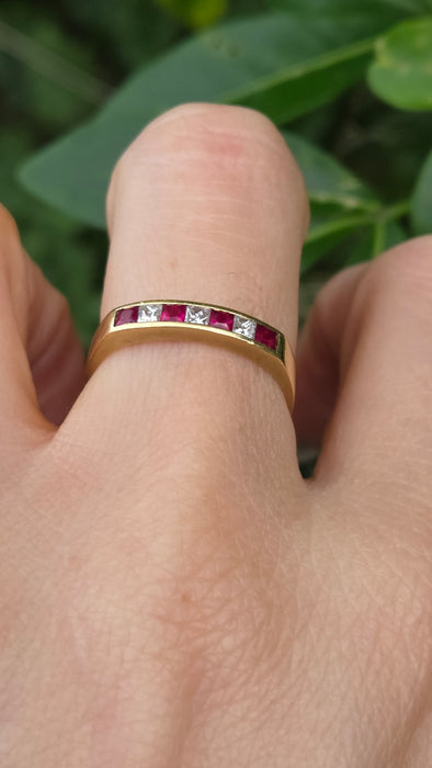Vintage: 18ct Yellow Gold Ruby & Diamond Stacker Ring — From 1994