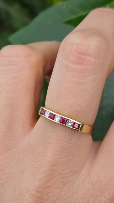 Vintage: 18ct Yellow Gold Ruby & Diamond Stacker Ring — From 1994