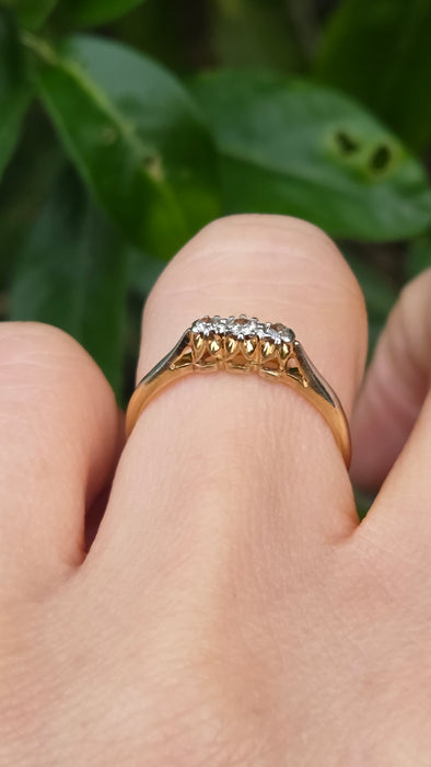 Vintage: 18ct Yellow Gold & Platinum Diamond 0.16ct Trilogy Ring