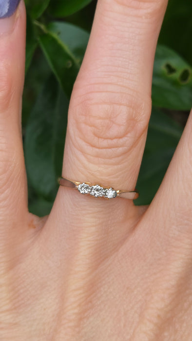 Vintage: 18ct Yellow Gold & Platinum Diamond 0.16ct Trilogy Ring