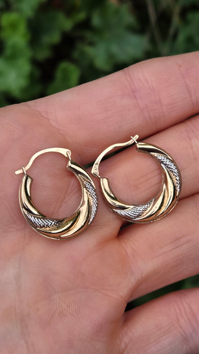 Vintage: 9ct Two-Tone Gold Twisted Hoop Earrings