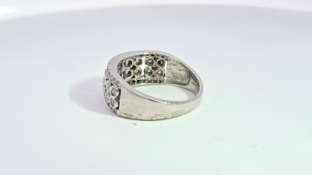 Vintage: 9ct White Gold 49 Diamond Openwork Floral Cluster Band Ring