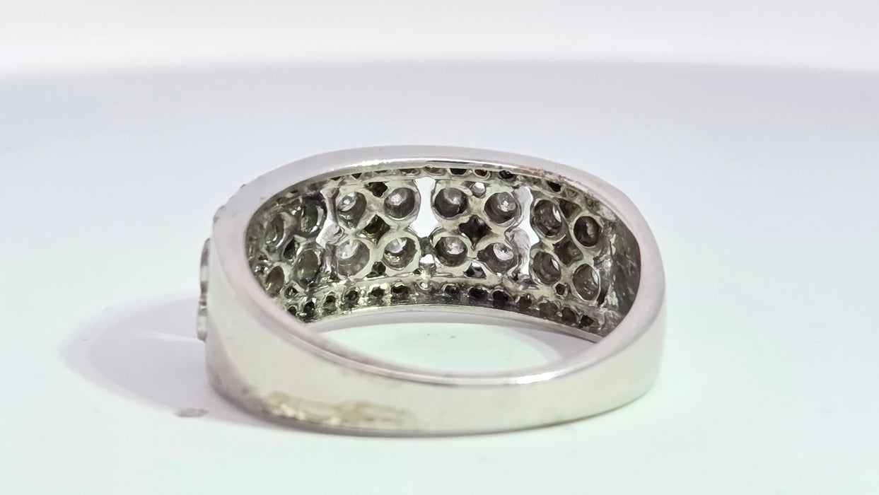 Vintage: 9ct White Gold 49 Diamond Openwork Floral Cluster Band Ring