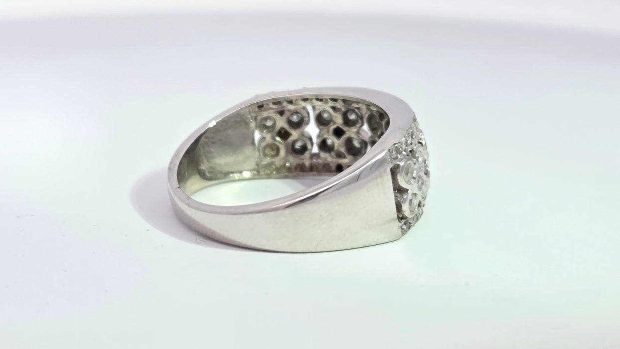 Vintage: 9ct White Gold 49 Diamond Openwork Floral Cluster Band Ring
