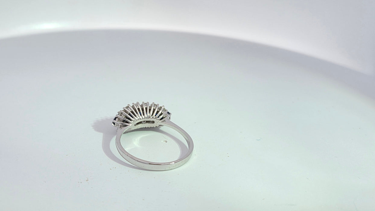 Vintage: 18ct White Gold Sapphire 0.69ct & Diamond 0.56ct Three Row Dress Ring — From 1977