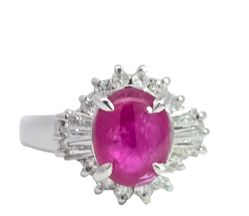 Vintage: Platinum Cabochon Ruby 1.71ct & Diamond 0.40ct Oval Dress Ring