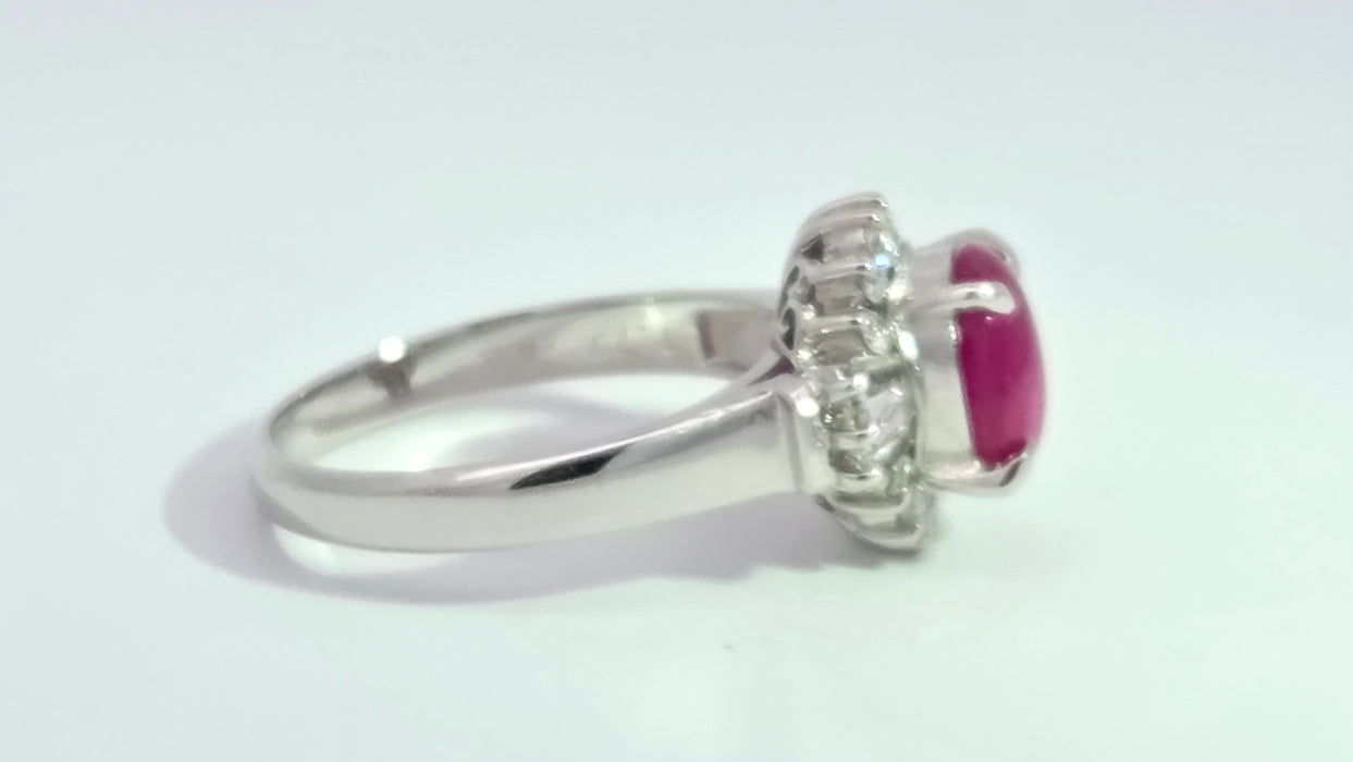 Vintage: Platinum Cabochon Ruby 1.71ct & Diamond 0.40ct Oval Dress Ring