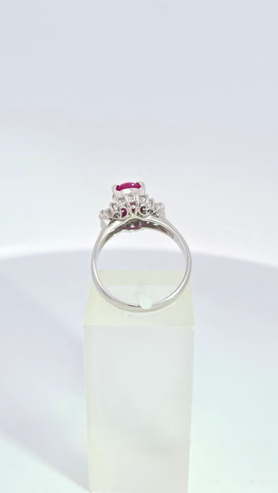Vintage: Platinum Cabochon Ruby 1.71ct & Diamond 0.40ct Oval Dress Ring