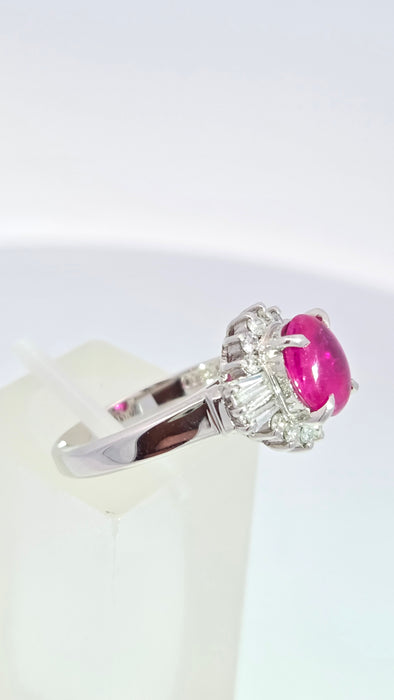 Vintage: Platinum Cabochon Ruby 1.71ct & Diamond 0.40ct Oval Dress Ring