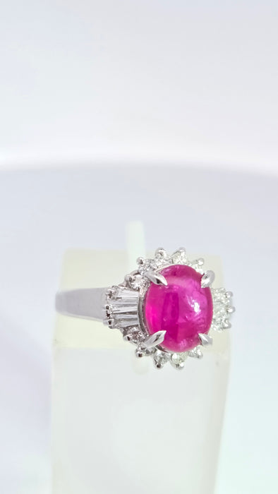 Vintage: Platinum Cabochon Ruby 1.71ct & Diamond 0.40ct Oval Dress Ring