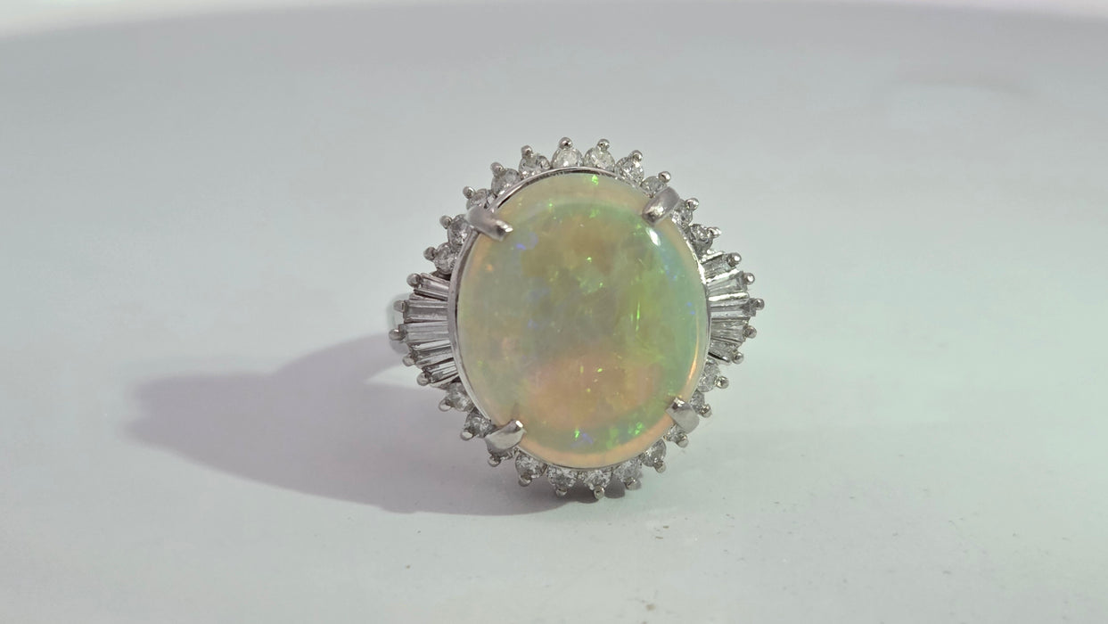 Vintage: Platinum Opal 4.50ct & Diamond 0.50ct Oval Dress Ring