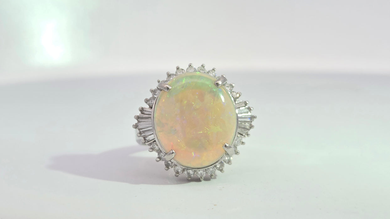 Vintage: Platinum Opal 4.50ct & Diamond 0.50ct Oval Dress Ring