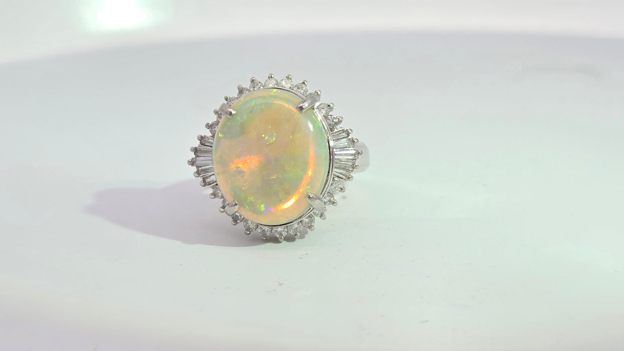 Vintage: Platinum Opal 4.50ct & Diamond 0.50ct Oval Dress Ring