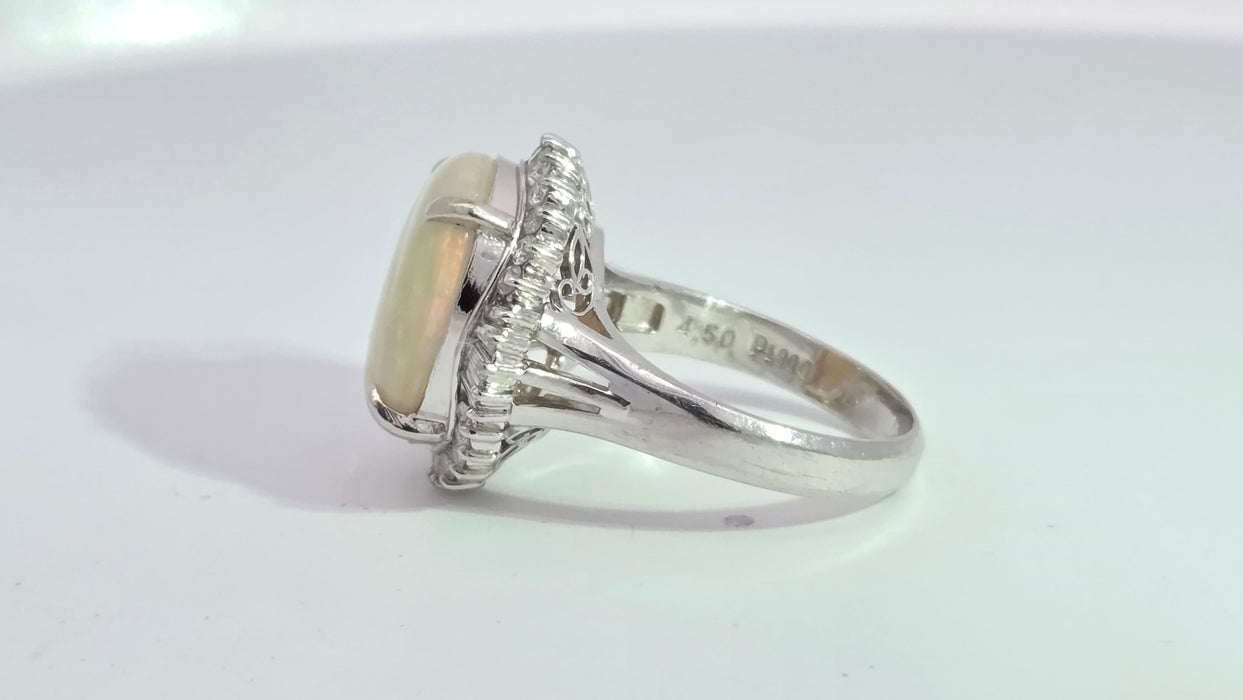 Vintage: Platinum Opal 4.50ct & Diamond 0.50ct Oval Dress Ring