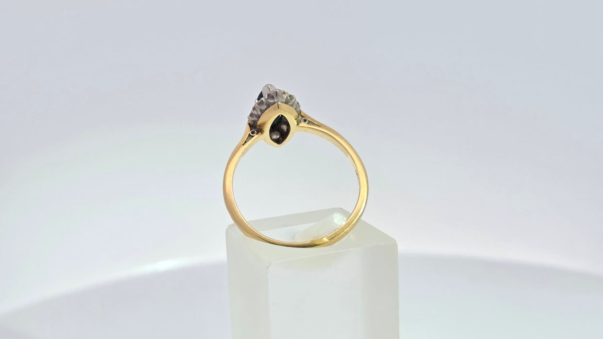 Vintage: 18ct Yellow Gold & Platinum Sapphire 0.92ct & Diamond 0.50ct Navette Cluster Ring