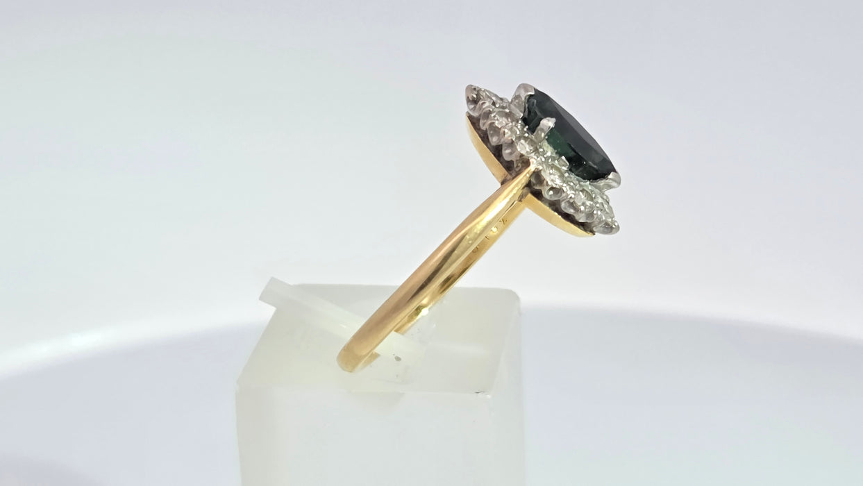 Vintage: 18ct Yellow Gold & Platinum Sapphire 0.92ct & Diamond 0.50ct Navette Cluster Ring