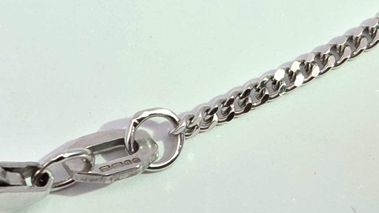 Vintage: 9ct White Gold Blue & White Diamond 1.36ct Heart Pendant & Curb Chain