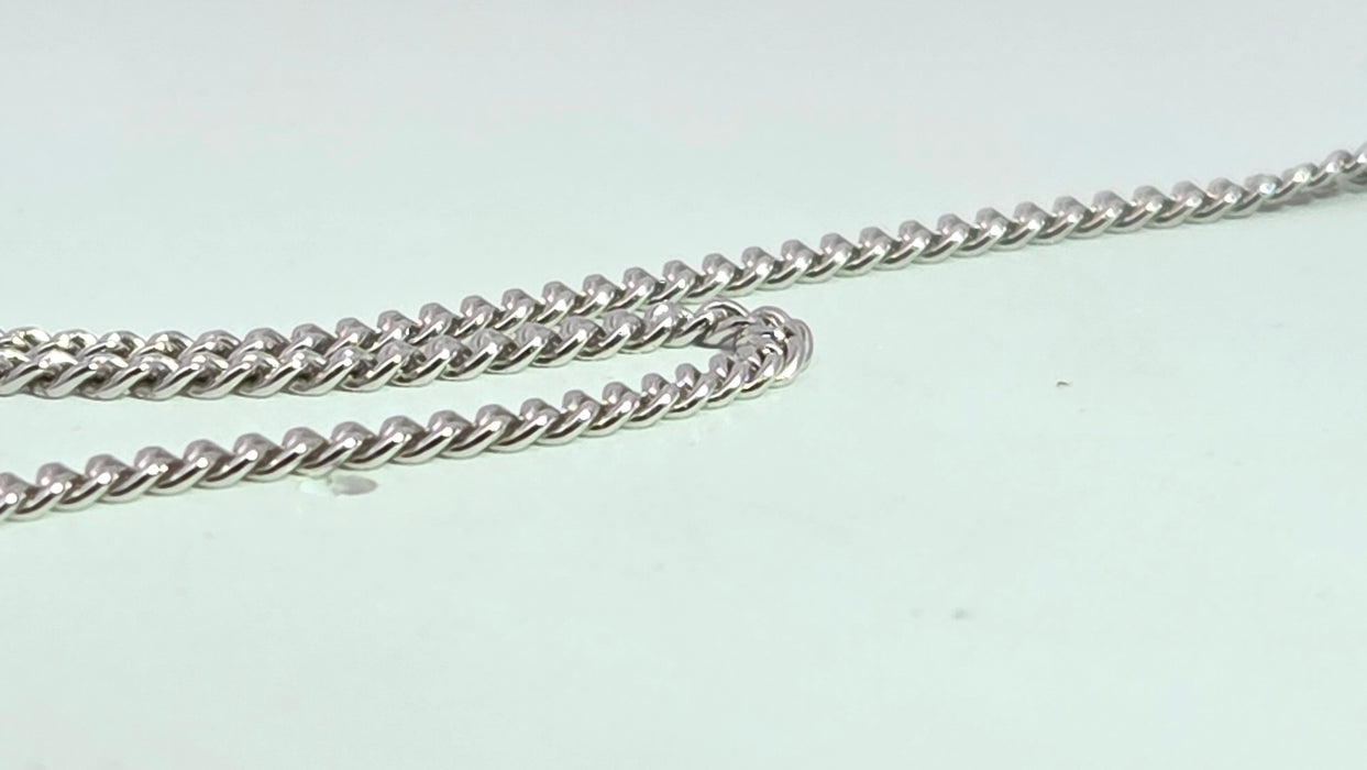 Vintage: 9ct White Gold Blue & White Diamond 1.36ct Heart Pendant & Curb Chain