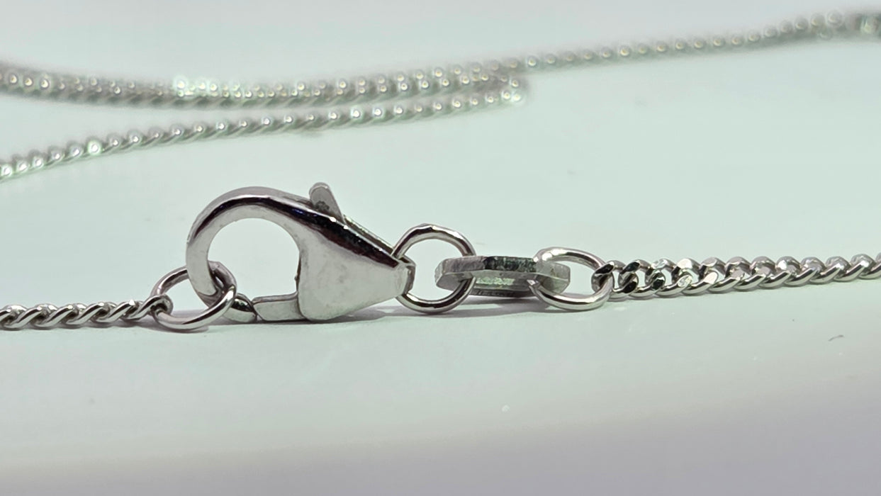 Vintage: 9ct White Gold Blue & White Diamond 1.36ct Heart Pendant & Curb Chain