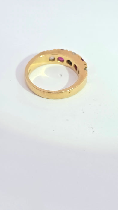 Vintage: 18ct Yellow Gold Ruby 1.02ct & Diamond 1.00ct Five Stone Half Hoop Ring