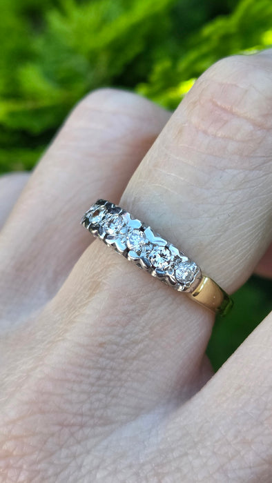Vintage: 18ct Yellow Gold 7 Natural Diamonds 0.50ct Five-Stone Ring — From 1977