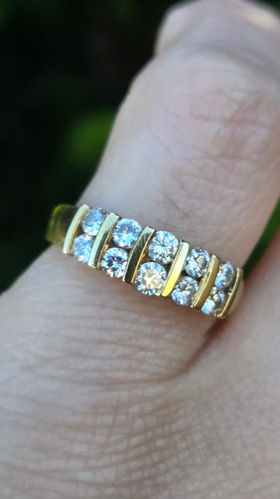 Vintage: 18ct Yellow Gold 10 Natural Diamonds Double-Row Half Hoop Ring — 0.54ct From 1988