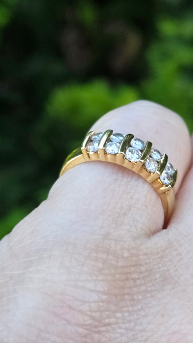 Vintage: 18ct Yellow Gold 10 Natural Diamonds Double-Row Half Hoop Ring — 0.54ct From 1988