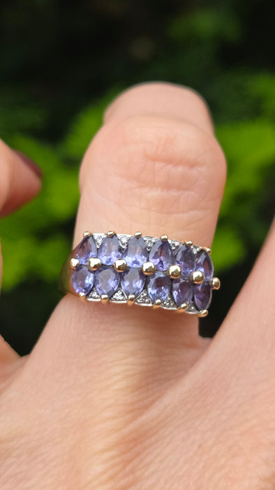 Vintage: 9ct Yellow Gold Tanzanite & Diamond Dress Ring