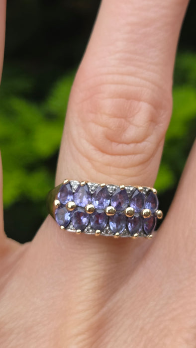 Vintage: 9ct Yellow Gold Tanzanite & Diamond Dress Ring