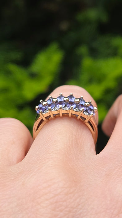 Vintage: 9ct Yellow Gold Tanzanite & Diamond Dress Ring