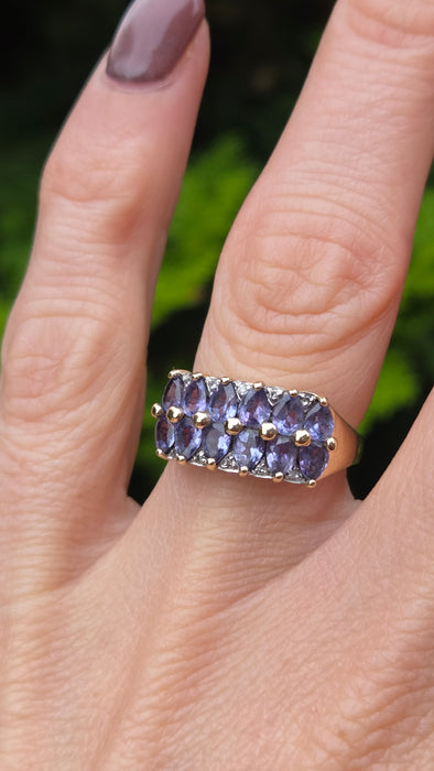 Vintage: 9ct Yellow Gold Tanzanite & Diamond Dress Ring