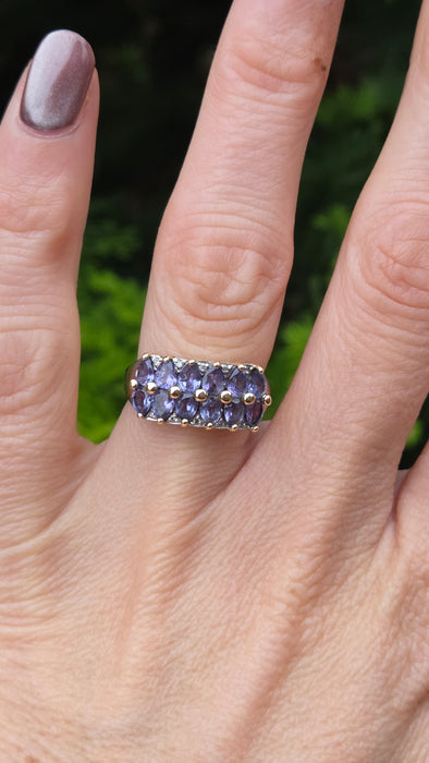Vintage: 9ct Yellow Gold Tanzanite & Diamond Dress Ring