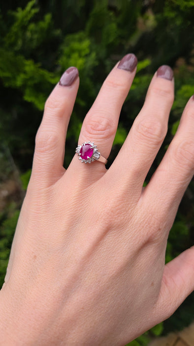 Vintage: Platinum Cabochon Ruby 1.71ct & Diamond 0.40ct Oval Dress Ring