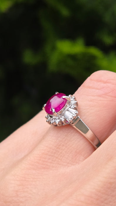 Vintage: Platinum Cabochon Ruby 1.71ct & Diamond 0.40ct Oval Dress Ring