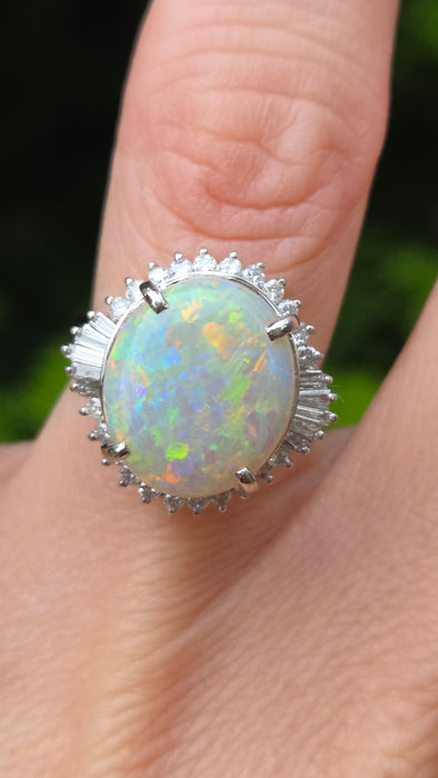 Vintage: Platinum Opal 4.50ct & Diamond 0.50ct Oval Dress Ring