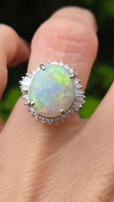 Vintage: Platinum Opal 4.50ct & Diamond 0.50ct Oval Dress Ring
