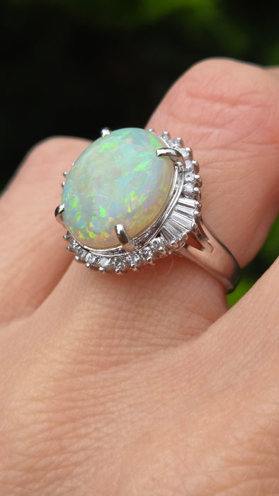 Vintage: Platinum Opal 4.50ct & Diamond 0.50ct Oval Dress Ring