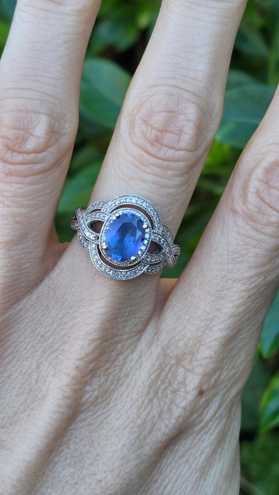 Vintage: 14ct White Gold Tanzanite & 113 Diamond Oval Dress Ring
