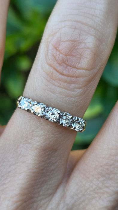 Vintage: 18ct Yellow Gold Diamond 0.42ct Five Diamond Stacker Half Eternity Ring