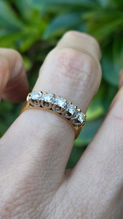 Vintage: 18ct Yellow Gold Diamond 0.42ct Five Diamond Stacker Half Eternity Ring