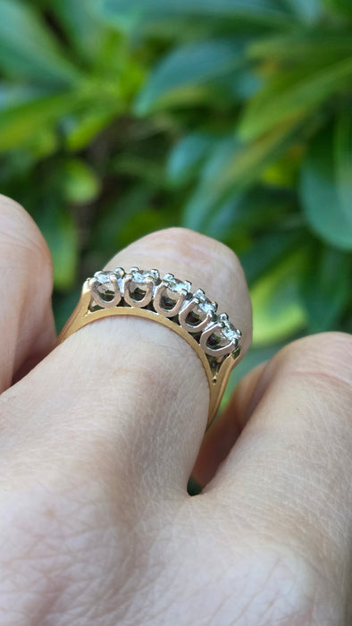 Vintage: 18ct Yellow Gold Diamond 0.42ct Five Diamond Stacker Half Eternity Ring