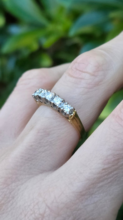 Vintage: 18ct Yellow Gold Diamond 0.42ct Five Diamond Stacker Half Eternity Ring
