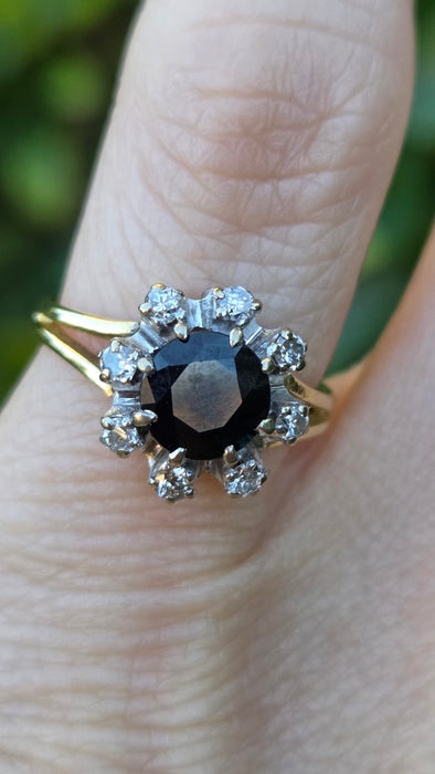Vintage: 18ct Yellow Gold Sapphire & Diamond Cluster Ring — 1.15ct