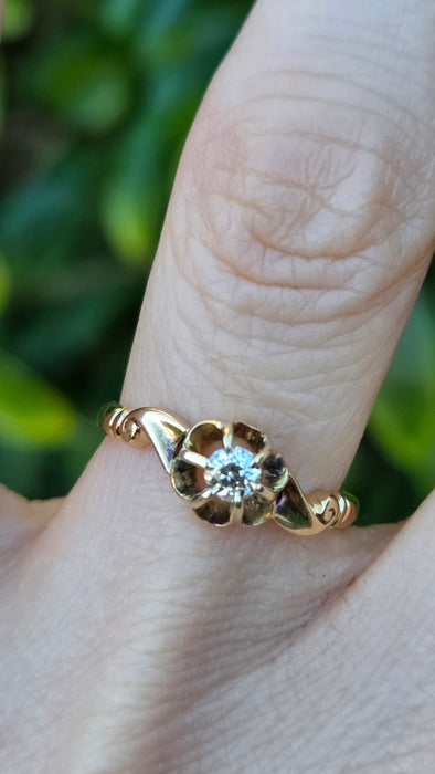 Antique 18ct Yellow Gold Diamond 0.18ct Single Stone Ring — From 1912