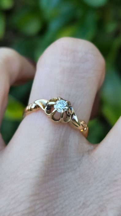 Antique 18ct Yellow Gold Diamond 0.18ct Single Stone Ring — From 1912
