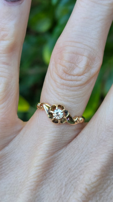 Antique 18ct Yellow Gold Diamond 0.18ct Single Stone Ring — From 1912
