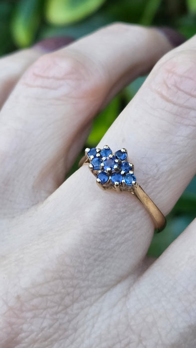 Vintage: 9ct Yellow Gold Sapphire Cluster Ring — From 1991